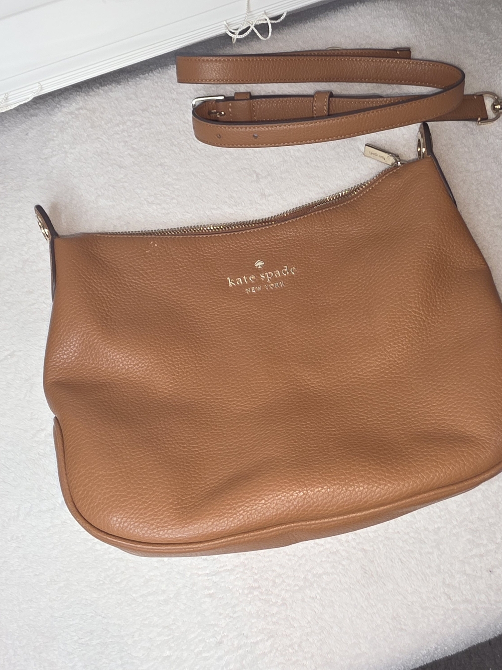Kate Spade Pebbled Leather Crossbody Bag in Saddle Brown
